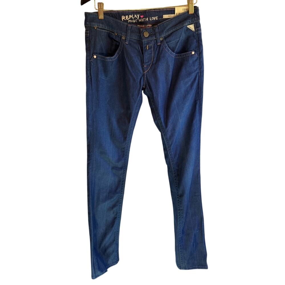 NWT Replay Ros Y2K twee luxury Women's Deep Blue Slim strait Jeans 28